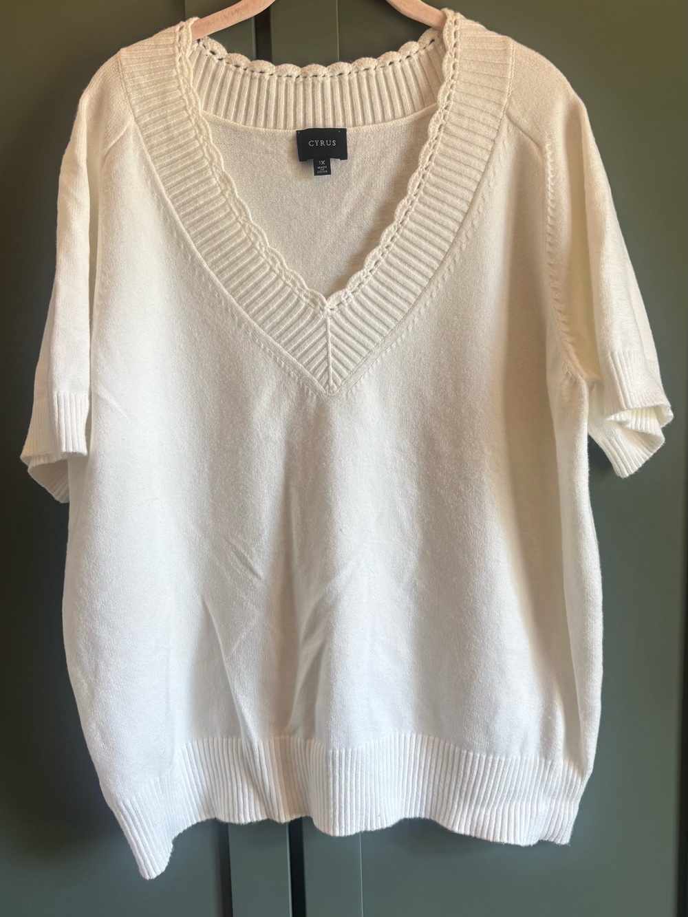 Cyrus V-Neck Short Sleeve Sweater in White